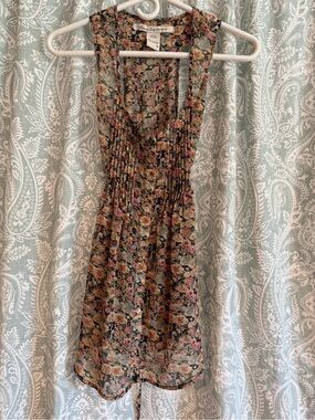 American Rag Floral tank top in Black with Pink and Cream Accents